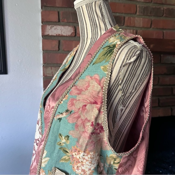 VTG Rag Retro Mixed Media Floral Print Open Vest OS - Picture 5 of 10